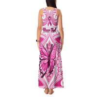 Personalised Pink Out Tank Maxi Dress Breast Cancer Awareness Polynesian Pattern White Version - Wonder Print Shop