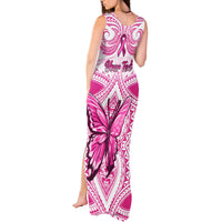 Personalised Pink Out Tank Maxi Dress Breast Cancer Awareness Polynesian Pattern White Version - Wonder Print Shop