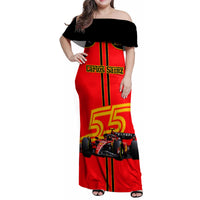 Personalised Carlos Sainz 55 Family Matching Off Shoulder Maxi Dress and Hawaiian Shirt 2023 Singapore GP - Wonder Print Shop
