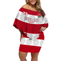 Custom England Rugby Family Matching Off Shoulder Short Dress and Hawaiian Shirt The Red Rose Champion World Cup 2023 - Wonder Print Shop