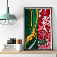 Custom South Africa and England Rugby Canvas Wall Art The Red Rose Protea Pattern - Wonder Print Shop