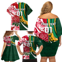 Custom South Africa and England Rugby Family Matching Off Shoulder Short Dress and Hawaiian Shirt The Red Rose Protea Pattern - Wonder Print Shop