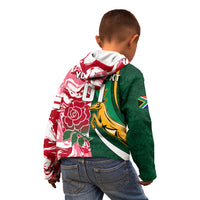 Custom South Africa and England Rugby Kid Hoodie The Red Rose Protea Pattern - Wonder Print Shop