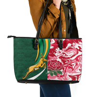 Custom South Africa and England Rugby Leather Tote Bag The Red Rose Protea Pattern - Wonder Print Shop
