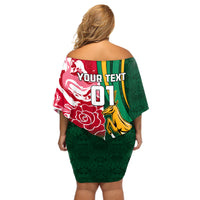 Custom South Africa and England Rugby Off Shoulder Short Dress The Red Rose Protea Pattern - Wonder Print Shop