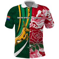 Custom South Africa and England Rugby Polo Shirt The Red Rose Protea Pattern - Wonder Print Shop