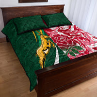 Custom South Africa and England Rugby Quilt Bed Set The Red Rose Protea Pattern - Wonder Print Shop
