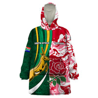 Custom South Africa and England Rugby Wearable Blanket Hoodie The Red Rose Protea Pattern - Wonder Print Shop