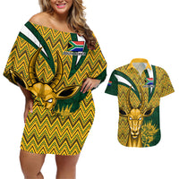 Custom South Africa Rugby Couples Matching Off Shoulder Short Dress and Hawaiian Shirt Come On Bokke Champion World Cup 2023 - Wonder Print Shop