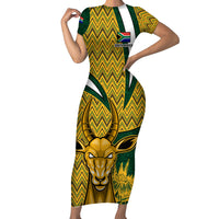 Custom South Africa Rugby Family Matching Short Sleeve Bodycon Dress and Hawaiian Shirt Come On Bokke Champion World Cup 2023 - Wonder Print Shop