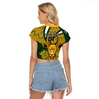 Custom South Africa Rugby Raglan Cropped T Shirt Come On Bokke Champion World Cup 2023 - Wonder Print Shop
