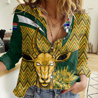 Custom South Africa Rugby Women Casual Shirt Come On Bokke Champion World Cup 2023 - Wonder Print Shop