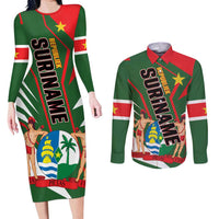 Republiek Suriname Couples Matching Long Sleeve Bodycon Dress and Long Sleeve Button Shirt Special Edition - Wonder Print Shop