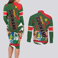 Republiek Suriname Couples Matching Long Sleeve Bodycon Dress and Long Sleeve Button Shirt Special Edition - Wonder Print Shop