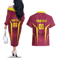 Custom West Indies Cricket Couples Matching Off The Shoulder Long Sleeve Dress and Hawaiian Shirt Windies Great To Be Back - Wonder Print Shop