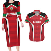 Custom Kuwait Cricket Couples Matching Long Sleeve Bodycon Dress and Hawaiian Shirt Go Champions - Wonder Print Shop