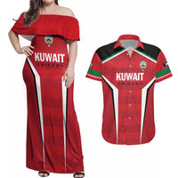 Custom Kuwait Cricket Couples Matching Off Shoulder Maxi Dress and Hawaiian Shirt Go Champions - Wonder Print Shop