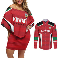 Custom Kuwait Cricket Couples Matching Off Shoulder Short Dress and Long Sleeve Button Shirt Go Champions - Wonder Print Shop