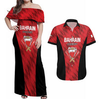 Custom Bahrain Cricket Couples Matching Off Shoulder Maxi Dress and Hawaiian Shirt Come On Team Bahrain - Wonder Print Shop