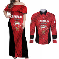 Custom Bahrain Cricket Couples Matching Off Shoulder Maxi Dress and Long Sleeve Button Shirt Come On Team Bahrain - Wonder Print Shop