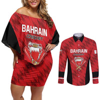 Custom Bahrain Cricket Couples Matching Off Shoulder Short Dress and Long Sleeve Button Shirt Come On Team Bahrain - Wonder Print Shop