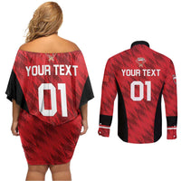 Custom Bahrain Cricket Couples Matching Off Shoulder Short Dress and Long Sleeve Button Shirt Come On Team Bahrain - Wonder Print Shop