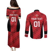 Custom Bahrain Cricket Couples Matching Puletasi and Long Sleeve Button Shirt Come On Team Bahrain - Wonder Print Shop