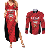Custom Bahrain Cricket Couples Matching Summer Maxi Dress and Long Sleeve Button Shirt Come On Team Bahrain - Wonder Print Shop