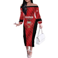 Custom Bahrain Cricket Family Matching Off The Shoulder Long Sleeve Dress and Hawaiian Shirt Come On Team Bahrain - Wonder Print Shop