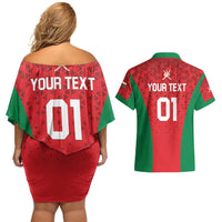 Custom Oman Cricket Couples Matching Off Shoulder Short Dress and Hawaiian Shirt Team Oman Come On - Wonder Print Shop