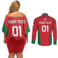 Custom Oman Cricket Couples Matching Off Shoulder Short Dress and Long Sleeve Button Shirt Team Oman Come On - Wonder Print Shop