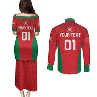 Custom Oman Cricket Couples Matching Puletasi and Long Sleeve Button Shirt Team Oman Come On - Wonder Print Shop