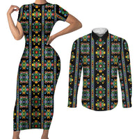 Regalia Stripe Floral Pattern Couples Matching Short Sleeve Bodycon Dress and Long Sleeve Button Shirt Colorful Attractive - Wonder Print Shop
