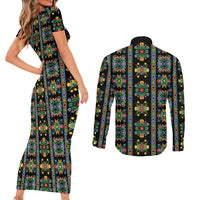 Regalia Stripe Floral Pattern Couples Matching Short Sleeve Bodycon Dress and Long Sleeve Button Shirt Colorful Attractive - Wonder Print Shop