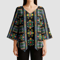 Regalia Stripe Floral Pattern Kimono Sleeve Blouse Colorful Attractive - Wonder Print Shop