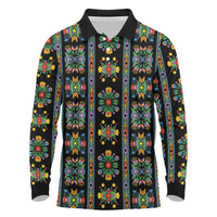 Regalia Stripe Floral Pattern Long Sleeve Polo Shirt Colorful Attractive - Wonder Print Shop