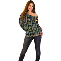 Regalia Stripe Floral Pattern Off Shoulder Sweater Colorful Attractive - Wonder Print Shop