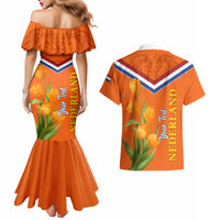 Netherlands Queen Day 2024 Couples Matching Mermaid Dress and Hawaiian Shirt Nederland Koningsdag Orange Tulips - Wonder Print Shop