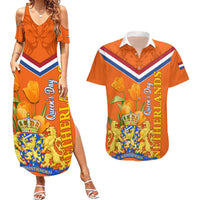 Netherlands Queen Day 2024 Couples Matching Summer Maxi Dress and Hawaiian Shirt Nederland Koningsdag Orange Tulips - Wonder Print Shop