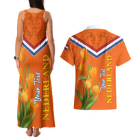 Netherlands Queen Day 2024 Couples Matching Tank Maxi Dress and Hawaiian Shirt Nederland Koningsdag Orange Tulips - Wonder Print Shop