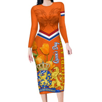Netherlands Queen Day 2024 Family Matching Long Sleeve Bodycon Dress and Hawaiian Shirt Nederland Koningsdag Orange Tulips - Wonder Print Shop