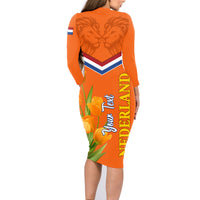 Netherlands Queen Day 2024 Family Matching Long Sleeve Bodycon Dress and Hawaiian Shirt Nederland Koningsdag Orange Tulips - Wonder Print Shop