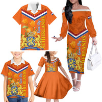 Netherlands Queen Day 2024 Family Matching Off Shoulder Long Sleeve Dress and Hawaiian Shirt Nederland Koningsdag Orange Tulips - Wonder Print Shop