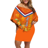 Netherlands Queen Day 2024 Family Matching Off Shoulder Short Dress and Hawaiian Shirt Nederland Koningsdag Orange Tulips - Wonder Print Shop