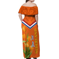 Netherlands Queen Day 2024 Off Shoulder Maxi Dress Nederland Koningsdag Orange Tulips - Wonder Print Shop