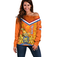 Netherlands Queen Day 2024 Off Shoulder Sweater Nederland Koningsdag Orange Tulips - Wonder Print Shop