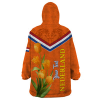 Netherlands Queen Day 2024 Wearable Blanket Hoodie Nederland Koningsdag Orange Tulips - Wonder Print Shop
