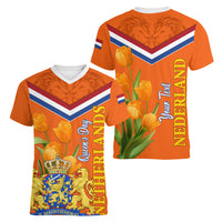 Netherlands Queen Day 2024 Women V Neck T Shirt Nederland Koningsdag Orange Tulips - Wonder Print Shop