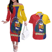 Personalized Venezuela Couples Matching Off The Shoulder Long Sleeve Dress and Hawaiian Shirt Coat Of Arms Curve Style