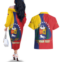 Personalized Venezuela Couples Matching Off The Shoulder Long Sleeve Dress and Hawaiian Shirt Coat Of Arms Curve Style